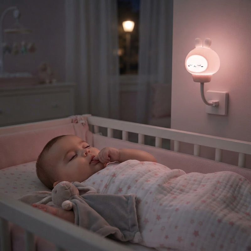 bébé dort avec lapin veilleuse
