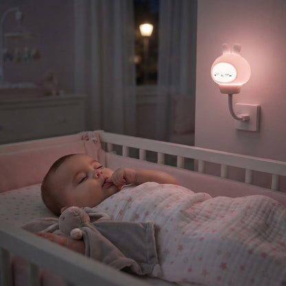 bébé dort avec lapin veilleuse