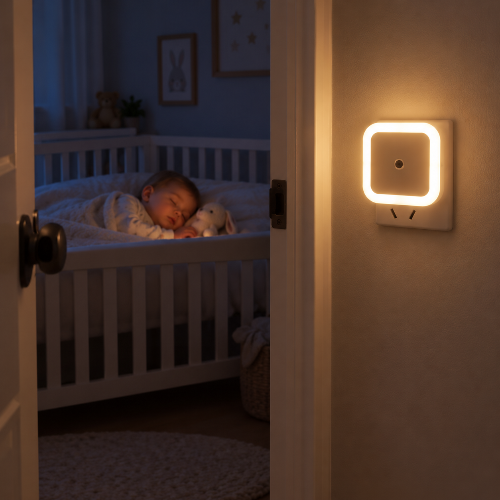 bébé dort avec veilleuse murale blanche
