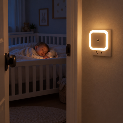 bébé dort avec veilleuse murale blanche