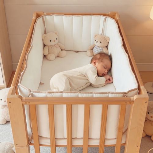 Bébé dort dans le berceau protégé par son contour de lit de bébé