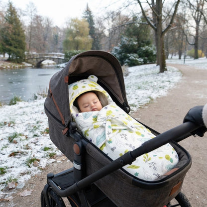 Bébé dort dans son nid d Ange cosy en poussette
