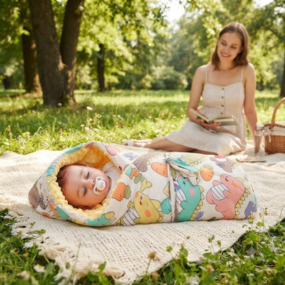 Bébé dort dans son nid d'ange bébé en été dans le parc avec maman.
