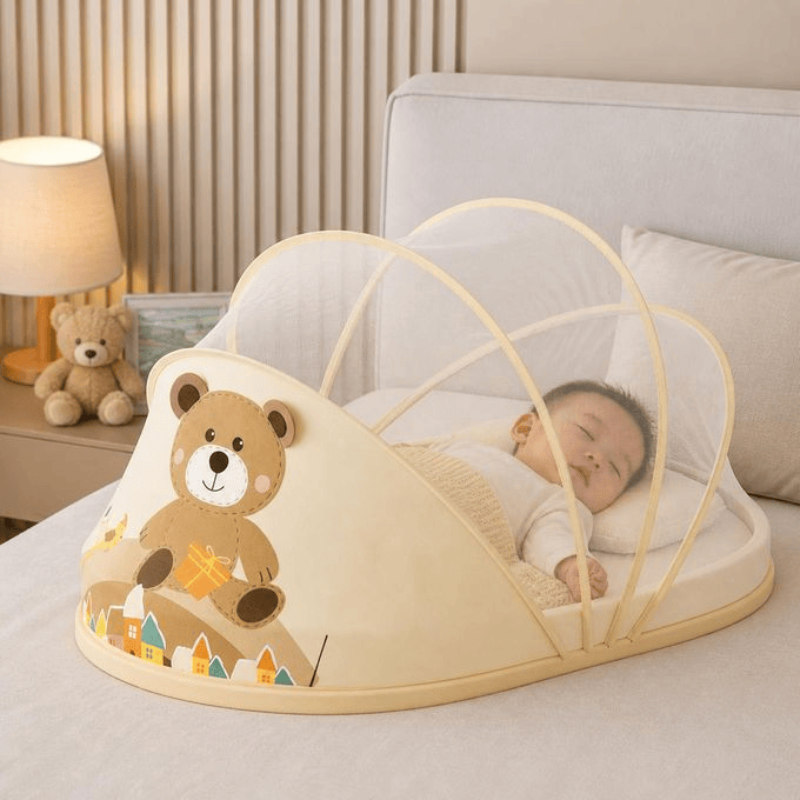 bébé dort sur lit maman sous moustiquaire pour cododo