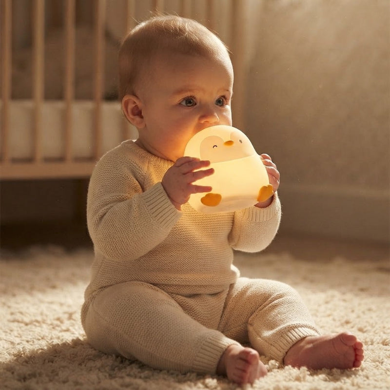 bébé porte à sa bouche la veilleuse LED