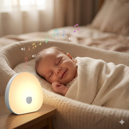 bébé qui sourit au son de sa veilleuse bébé bruit blanc