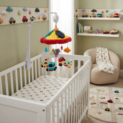chambre décorée avec mobile musical bebe