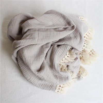 Couverture- bebe- Mousseline -grise