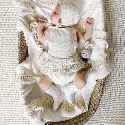 Couverture- bebe- Mousseline - bébé-panier