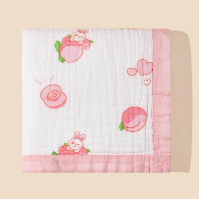 Couverture- Bebe- 100%- coton-rose-lapin