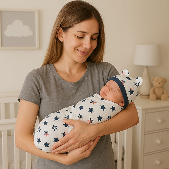 couverture-emmaillotage-bébé-étoile-bleu