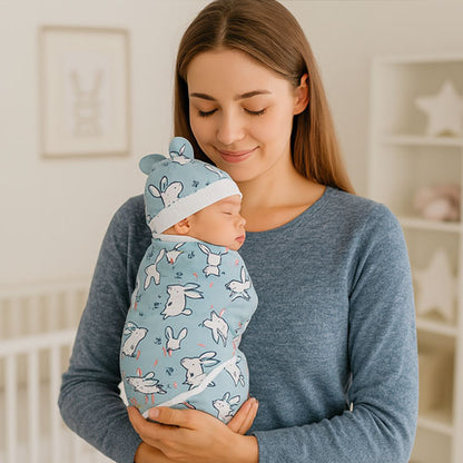 couverture-emmaillotage-bébé-lapin-bleu
