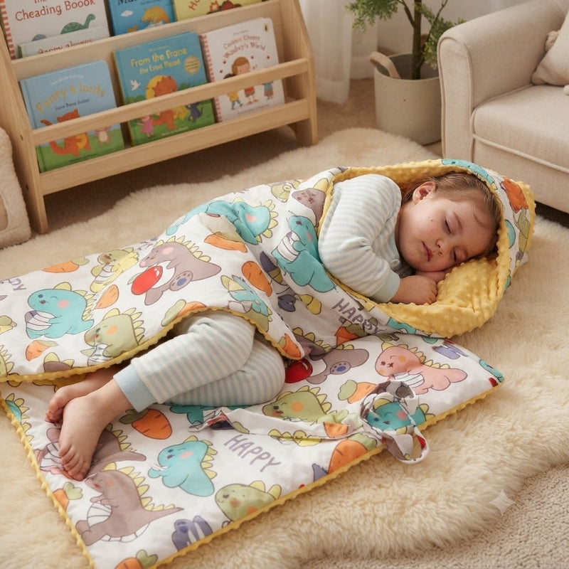 Fillette fait sieste avec 2 couvertures nid d'ange bébé