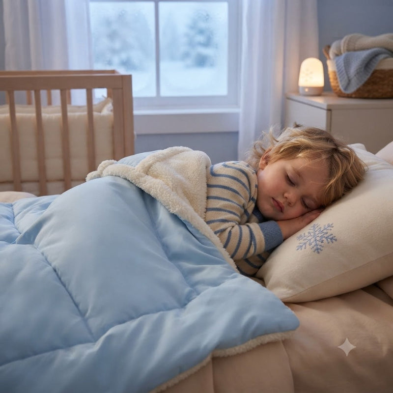 garçon fait la sieste, recouvert par son nid d'ange bébé converti en couverture