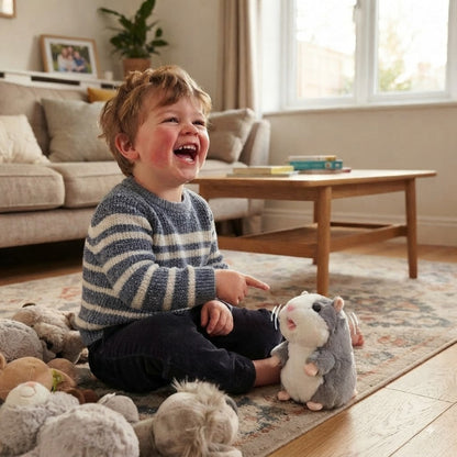 garcon rit avec hamster peluche interactive