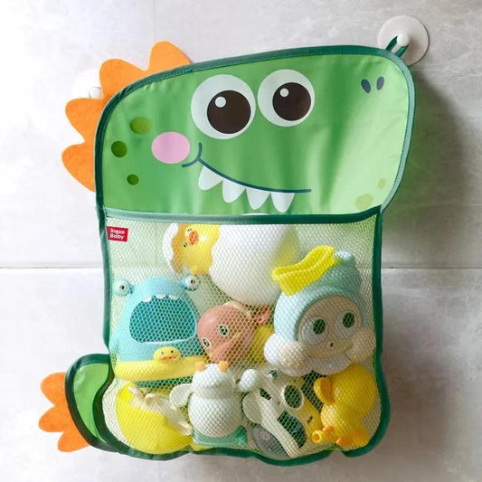 jouet-de-bain-sac-de-rangement-nylon-et-ventouse-accroché-à-la-céramique-et-remplis-de-jouets