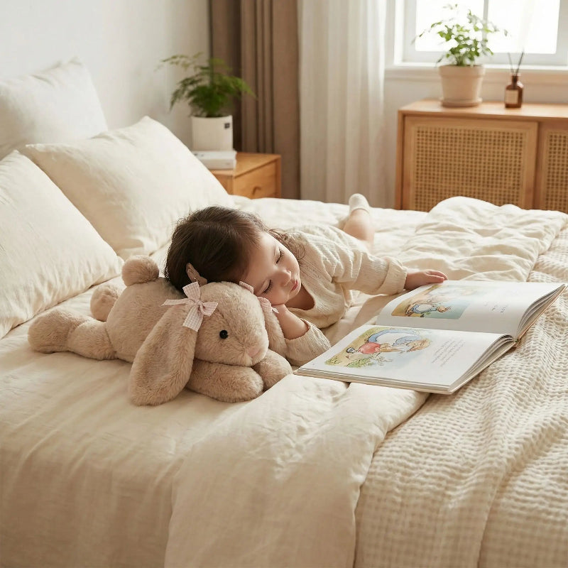 lapin-peluche-oreiller-lecture