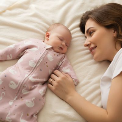 Maman avec nouveau-né dans gigoteuse ete bebe