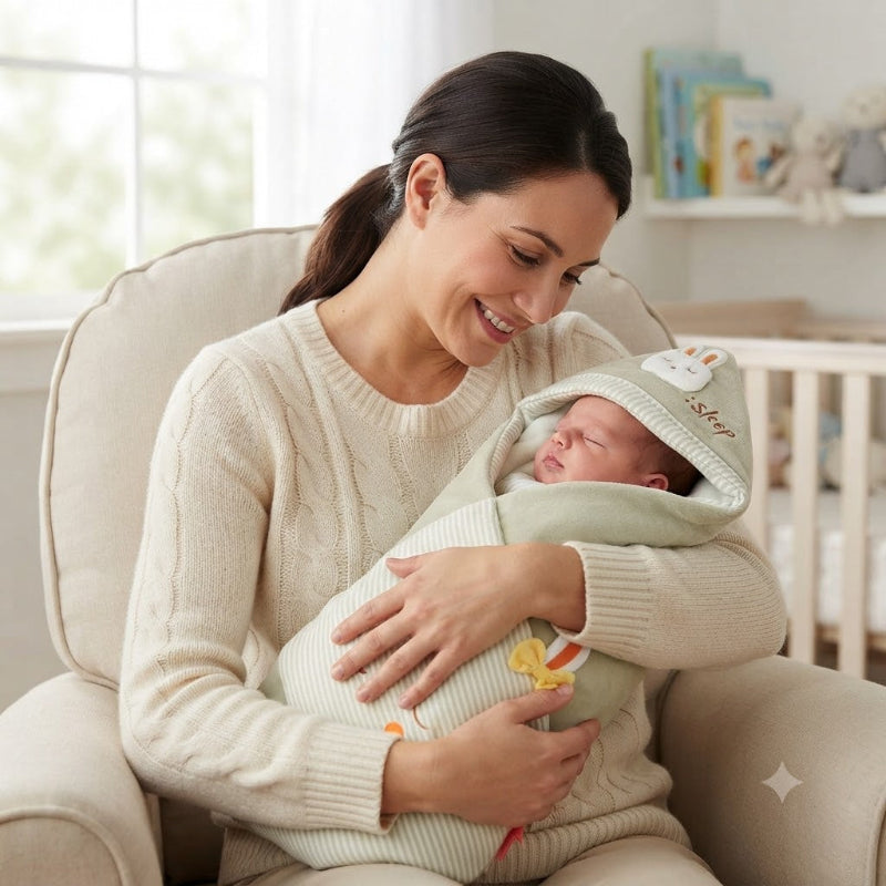 Maman berce son bébé dans son nid d'ange bébé