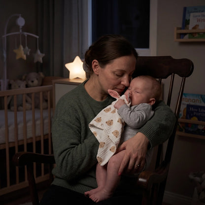 Maman embrasse bébé avec lapin doudou