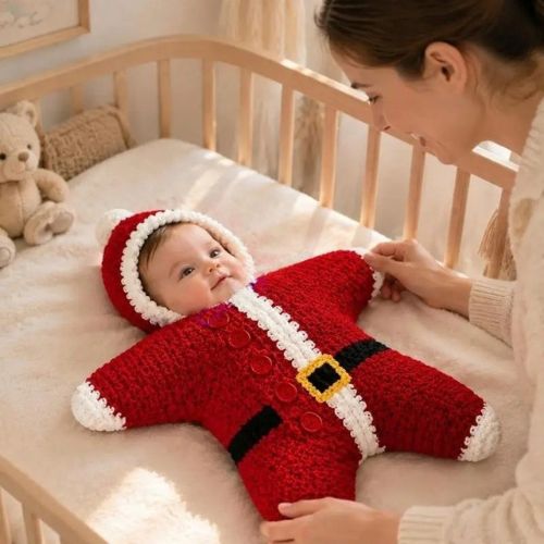 Maman qui réveille bébé dans son nid d Ange bebe Joyeux Noël