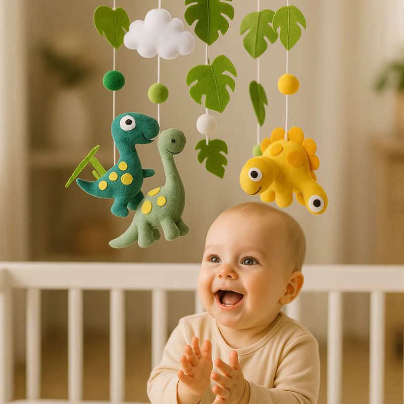 mobile bebe Dino et bébé trop heureux