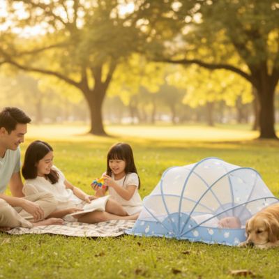 moustiquaire  pour  cododo bébé en famille parc