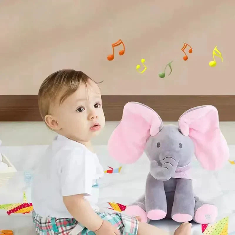 Peluche-éléphant-gris et rose qui chante