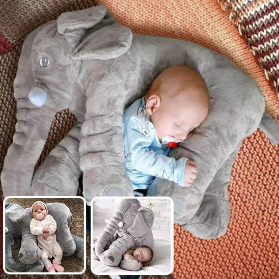 peluche-oreiller-éléphant-avec bébé qui dort sur l'éléphant