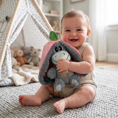 peluche qui respire dans bras bébé