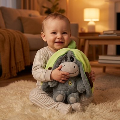 peluche qui respire dans bras bébé avant dodo
