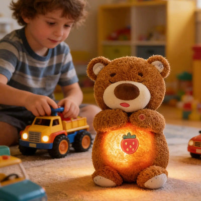 peluche qui respire joue avec Léo