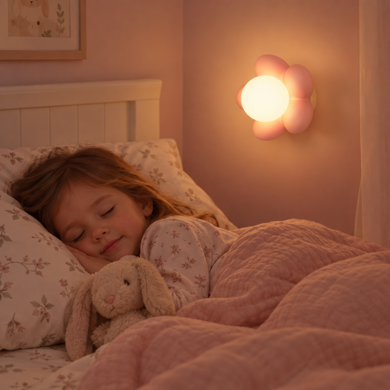 petite fille dort veilleuse murale lumière tamisée
