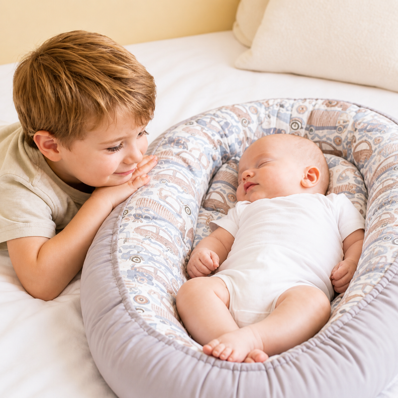 réducteur de lit cododo bebe dort sous le regard de son frère