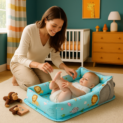 reducteur-de-lit-bebe-avec-bébé-maman