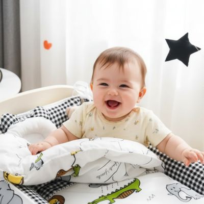 reducteur de lit bebe qui joue avec douillette