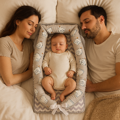 reducteur-lit-bebe-elephant-gris-avec-papa-maman