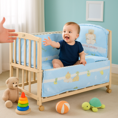 tour de lit motif ourson avec bébé