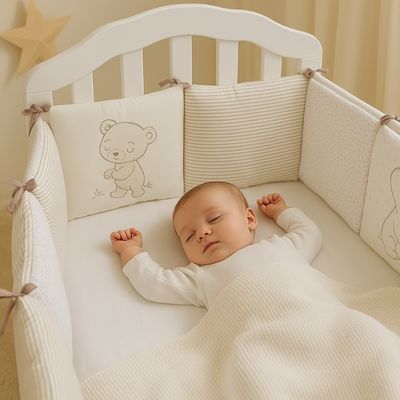 tour de lit ourson beige bébé dort