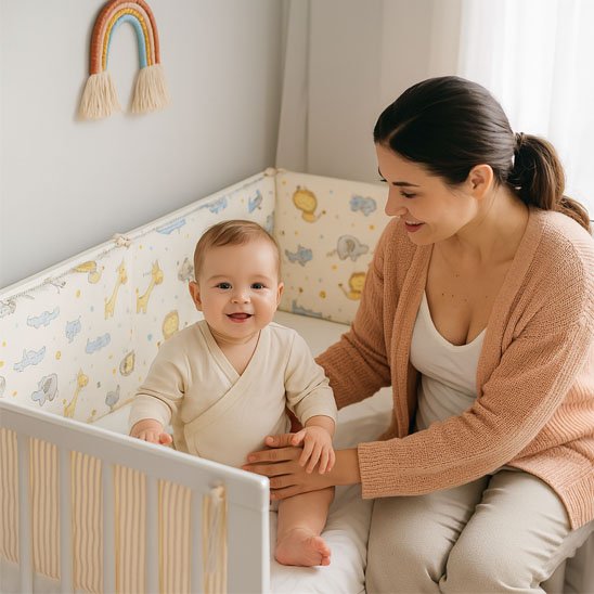 Tour de lit pour bebe dans son berceau avec maman
