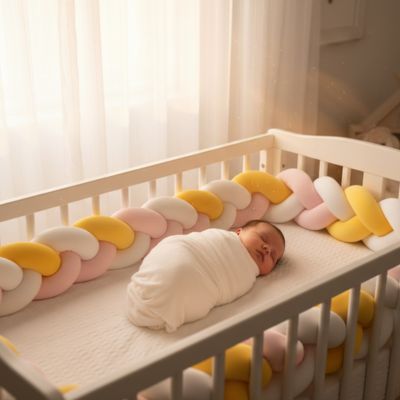 Tour de lit tressé jaune et bébé