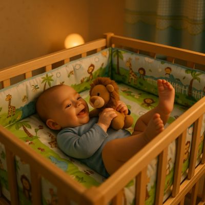tout-de-lit-5-pieces-coton-motif-lion-dans-une-couchette-d_enfant