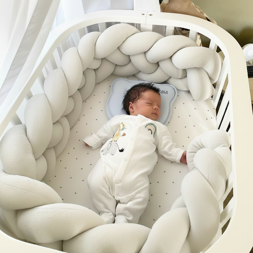 tresse de lit bébé blanche bébé au milieu lit