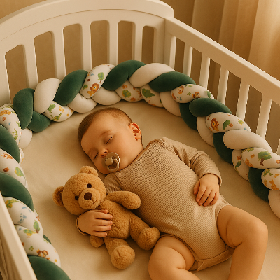 tresse-de-lit-bebe-dans-berceau-avec-bebe-dort-avec-ourson