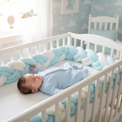 tresse de lit bébé double bleu blanc avec bébé