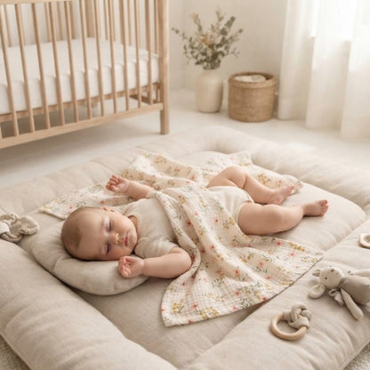 un plaid bebe pour la sieste de bébé sur son aire de jeux